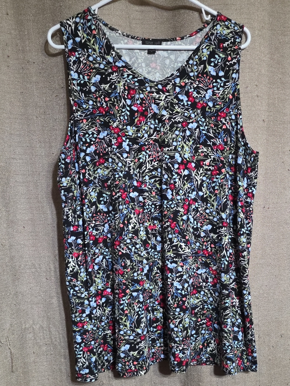 J. Jill SZ XL Sleeveless Floral V-Neck Tank Tunic Top Elastic Synched Back